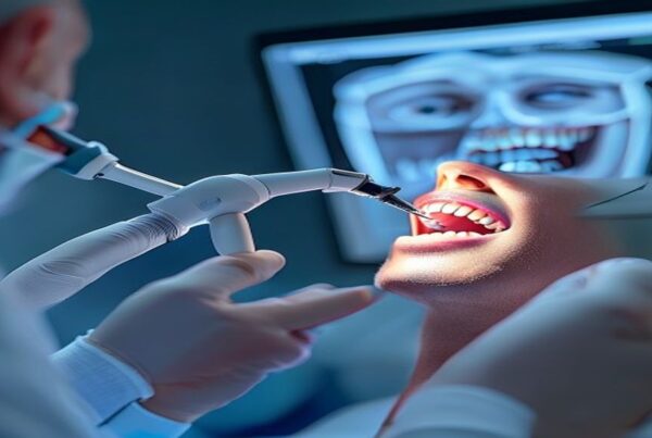Praticien réalisant une empreinte optique dentaire selon un protocole de scan intra-oral au cabinet