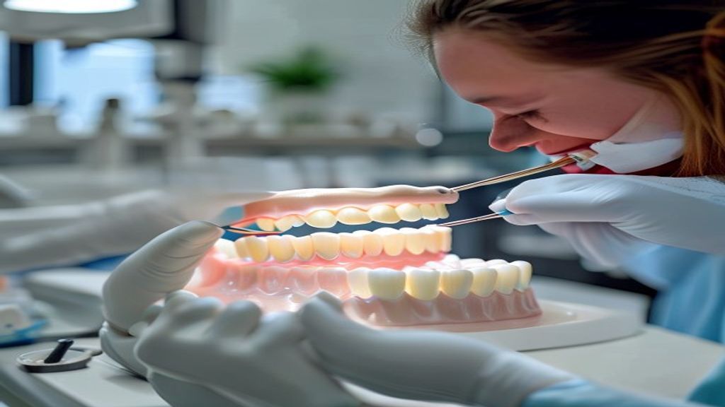 Montage des dents d'une prothèse amovible complète sur articulateur au laboratoire