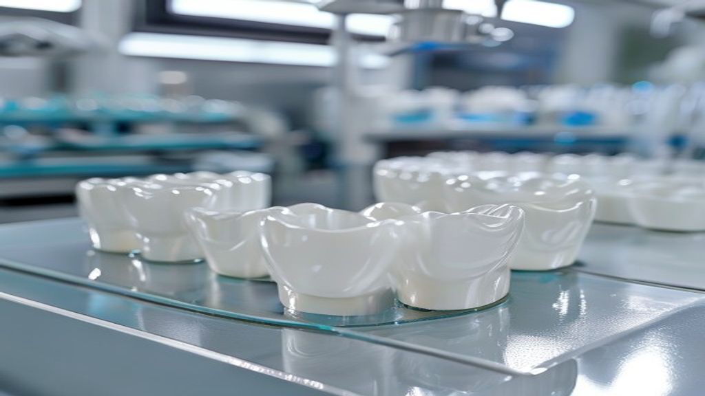Blocs et couronnes en vitrocéramique dentaire disilicate dans un laboratoire de prothèse